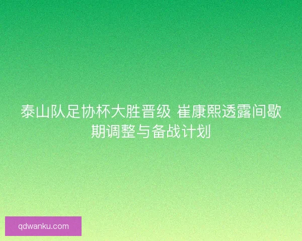 泰山队足协杯大胜晋级 崔康熙透露间歇期调整与备战计划